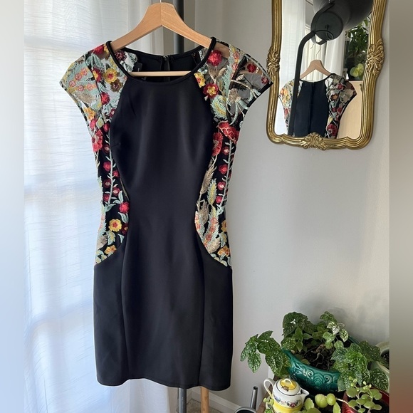 BCX Black Bodycon Embroidered Floral Mesh Illusion Dress - Picture 7 of 8